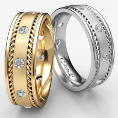 Polished Rope Edge Dome Diamond Mens Eternity Wedding Band 14k Gold Yellow  (0.5Ct. tw.)