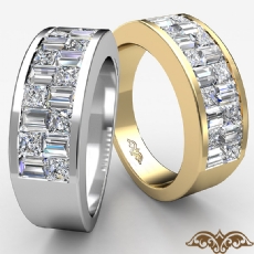 Princess Baguette Diamond Men's Half Wedding Band in 14k White Gold 1.40 Ct