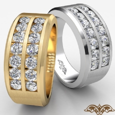 0.85 Ct Two Row Channel Diamond Men's Wedding Band 14k White Gold
