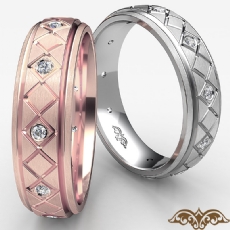 Matte Eternity Men's Wedding Band Diamond Cut Step Edge 14k Rose Gold  (0.15Ct. tw.)