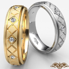 Matte Eternity Men's Wedding Band Diamond Cut Step Edge 18k Gold Yellow  (0.15Ct. tw.)