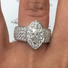 Celebrity Style 4 Row Halo diamond Ring 14k Gold White