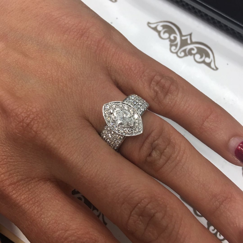 Celebrity Style 4 Row Halo diamond Ring 14k Gold White