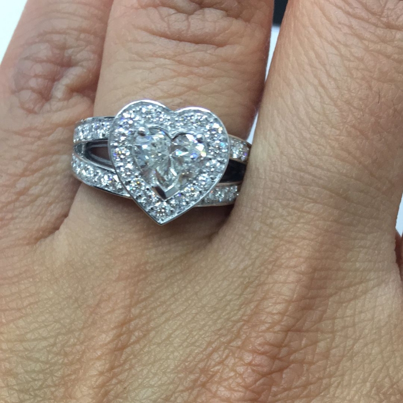 Halo Pave Set Split Shank diamond Ring 14k Gold White