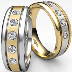 Parallel Grooves Men's Diamond Half Wedding Band in 14k Two Tone Gold 0.25 Ct