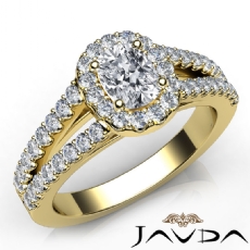 Split Shank Halo French U Pave diamond Ring 14k Gold Yellow