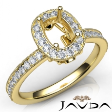 Halo Pave Setting Diamond Engagement 14k Gold Yellow Cushion Semi Mount Ring  (0.5Ct. tw.)