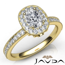 Milgrain Edge Halo Pave Set diamond Ring 14k Gold Yellow