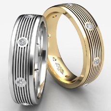 Round Bezel Diamond Ridged style Men's Wedding Band 14k Gold Yellow  (0.16Ct. tw.)