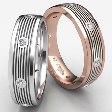 Round Bezel Diamond Ridged style Men's Wedding Band 14k Rose Gold  (0.16Ct. tw.)