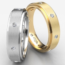 0.16 Ct Bezel Diamond Matte Step Edge Men's Eternity Wedding Band 14k W Gold
