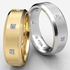 Bevel Edge Brushed Bezel Diamond Eternity Mens Wedding Band 14k Gold Yellow  (0.5Ct. tw.)