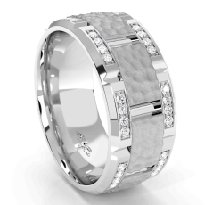 Hammered Finish Diamond Eternity Men's Wedding Band 14k White Gold 0.50 Ct.