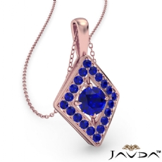 <Dcarat> Kite Style Sapphire Pendant Necklace In 14k Rose Gold 18 Inch Chain