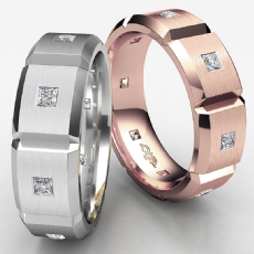 Beveled Edge Matte Men's Diamond Eternity Wedding Band 14k White Gold 0.50 Ct