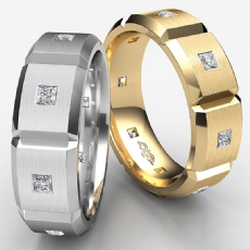 Beveled Edge Matte Men's Diamond Eternity Wedding Band 14k Gold Yellow  (0.5Ct. tw.)