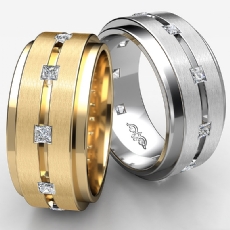 Center Grooved 0.70 Ct Princess Diamond Eternity Men's Wedding Band 14k W Gold