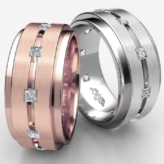 Center Grooved  Princess Diamond Eternity Men's Wedding Band 14k Rose Gold (0.7Ct. tw.)