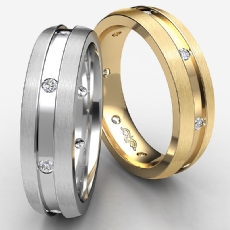 Men's Diamond Eternity Wedding Band Brushed Finish Sides 14k Gold Yellow  (0.16Ct. tw.)