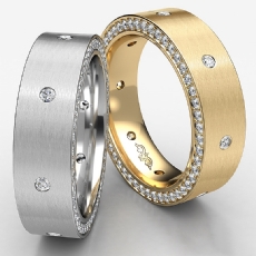 Side Diamond Eternity Satin Finish Men's Wedding Band in 14k Gold Yellow  (1.25Ct. tw.)