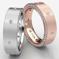 Side Diamond Eternity Satin Finish Men's Wedding Band in 14k Rose Gold  (1.25Ct. tw.)