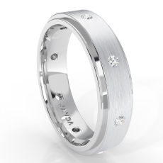 0.16 Ct Bezel Diamond Matte Step Edge Men's Eternity Wedding Band 14k W Gold