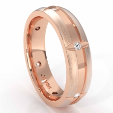 Bezel Diamond Brushed Beveled Edge Men's Wedding Band 14k Rose Gold  (0.15Ct. tw.)