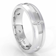 Bezel Diamond Brushed Beveled Edge Men's Wedding Band 14k White Gold 0.15 Ct