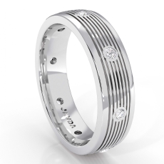 Round Bezel Diamond Ridged style Men's Wedding Band 14k White Gold 0.16 Ct