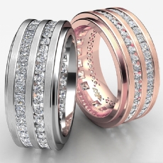 2 Row Men's Round & Princess Diamond Eternity Wedding Band 14k Rose Gold  (2.5Ct. tw.)