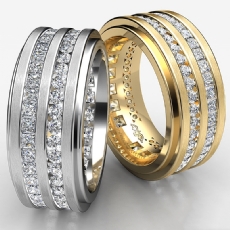 2 Row Men's Round & Princess Diamond Eternity Wedding Band 14k Gold Yellow  (2.5Ct. tw.)
