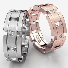 Block Link 0.60 Ct Princess Diamond Men's Eternity Wedding Band 14k White Gold