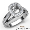 Halo Pave Diamond Engagement Cushion Semi Mount Millgrain Ring Platinum 950 0.9Ct - javda.com 