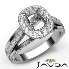 Halo Pave Diamond Engagement Cushion Semi Mount Millgrain Ring 14K W Gold 0.90Ct