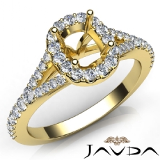 Diamond Engagement 14k Gold Yellow Halo Pave Setting Cushion Semi Mount Ring   (0.5Ct. tw.)