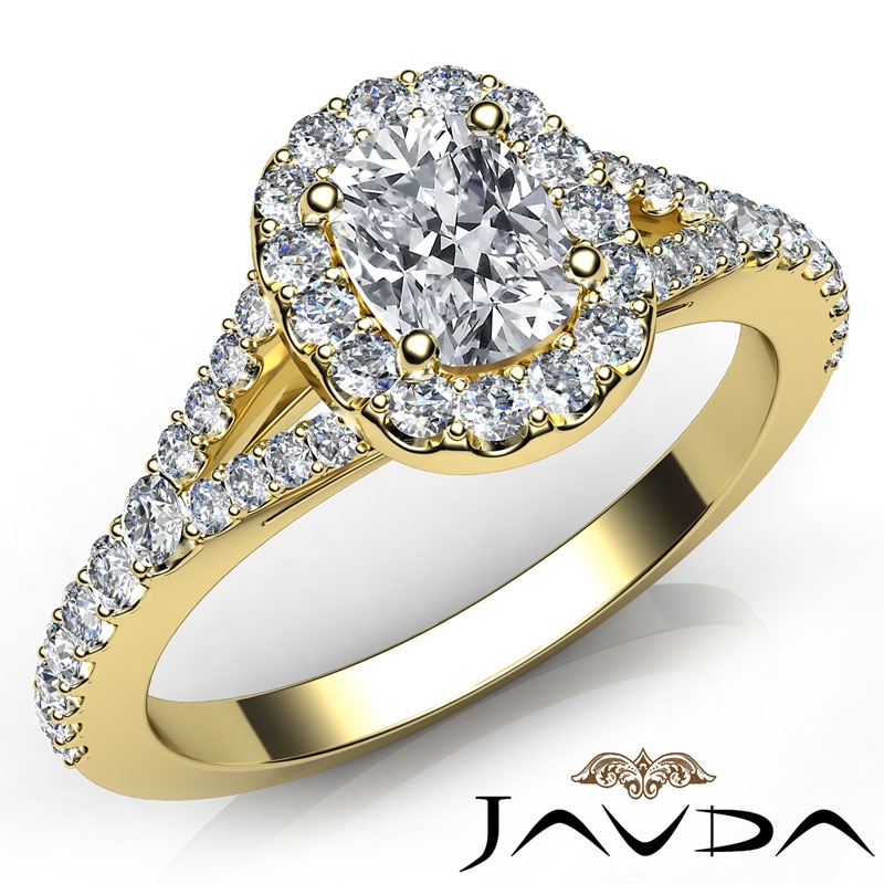Scalloped Halo Split Shank diamond Ring 14k Gold Yellow