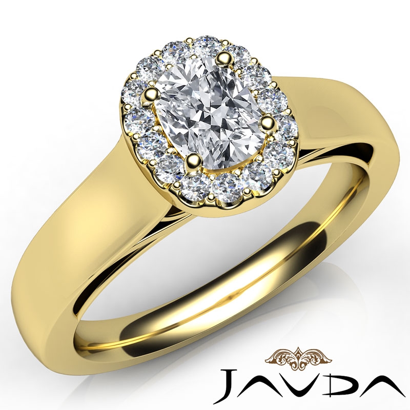 Cathedral Wide Shank Halo Pave diamond Ring 14k Gold Yellow