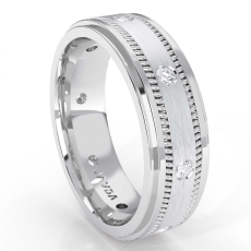 Milgrain Step Edge Diamond Eternity Men's Wedding Band 14k White Gold 0.15 Ct