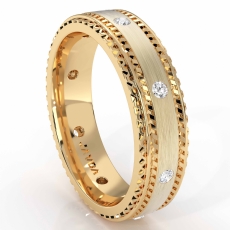 Carved Step Edge Men's Diamond Eternity Wedding Band in 14k Gold Yellow  (0.15Ct. tw.)