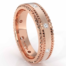 Carved Step Edge Men's Diamond Eternity Wedding Band in 14k Rose Gold  (0.15Ct. tw.)