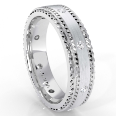Carved Step Edge Men's Diamond Eternity Wedding Band in 14k White Gold 0.15 Ct
