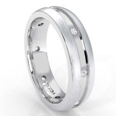 Men's Diamond Eternity Wedding Band Brushed Finish Sides 14k White Gold 0.16 Ct