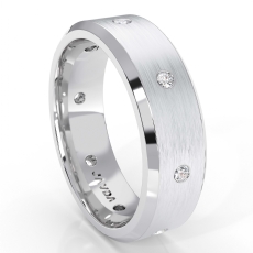 0.16 Ct Brushed Finish Bezel Diamond Eternity Men's Wedding Band 14k White Gold