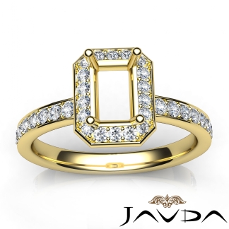 Diamond Engagement Halo Pave Setting Emerald Semi Mount Ring 18k Gold Yellow 0.45Ct