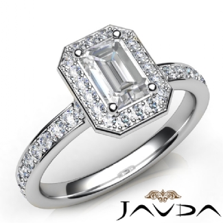 Diamond Engagement Halo Pave Setting Emerald Semi Mount Ring Gold W18k 0.45Ct