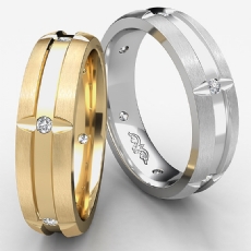 Bezel Diamond Brushed Beveled Edge Men's Wedding Band 14k White Gold 0.15 Ct