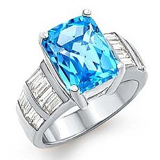 6.30 Ct Baguette Diamond Blue Topaz Gemstone Ring W Gold