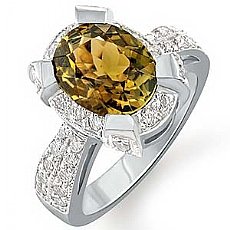 3.45CT Oval Golden Tpz Gemstone Vintage Diamond Ring W Gold