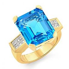 Princess Diamond Blue Tpz Gemstone Ring 18k Gold Yellow (0.5Ct. tw.)