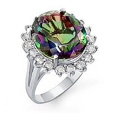 10 Ct Rainbow Topaz and 0.95 ct Diamond Women Ring W Gold